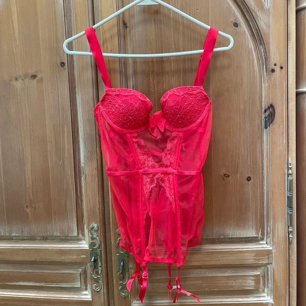 Red Victoria secret lingerie never worn 34B bedazzled